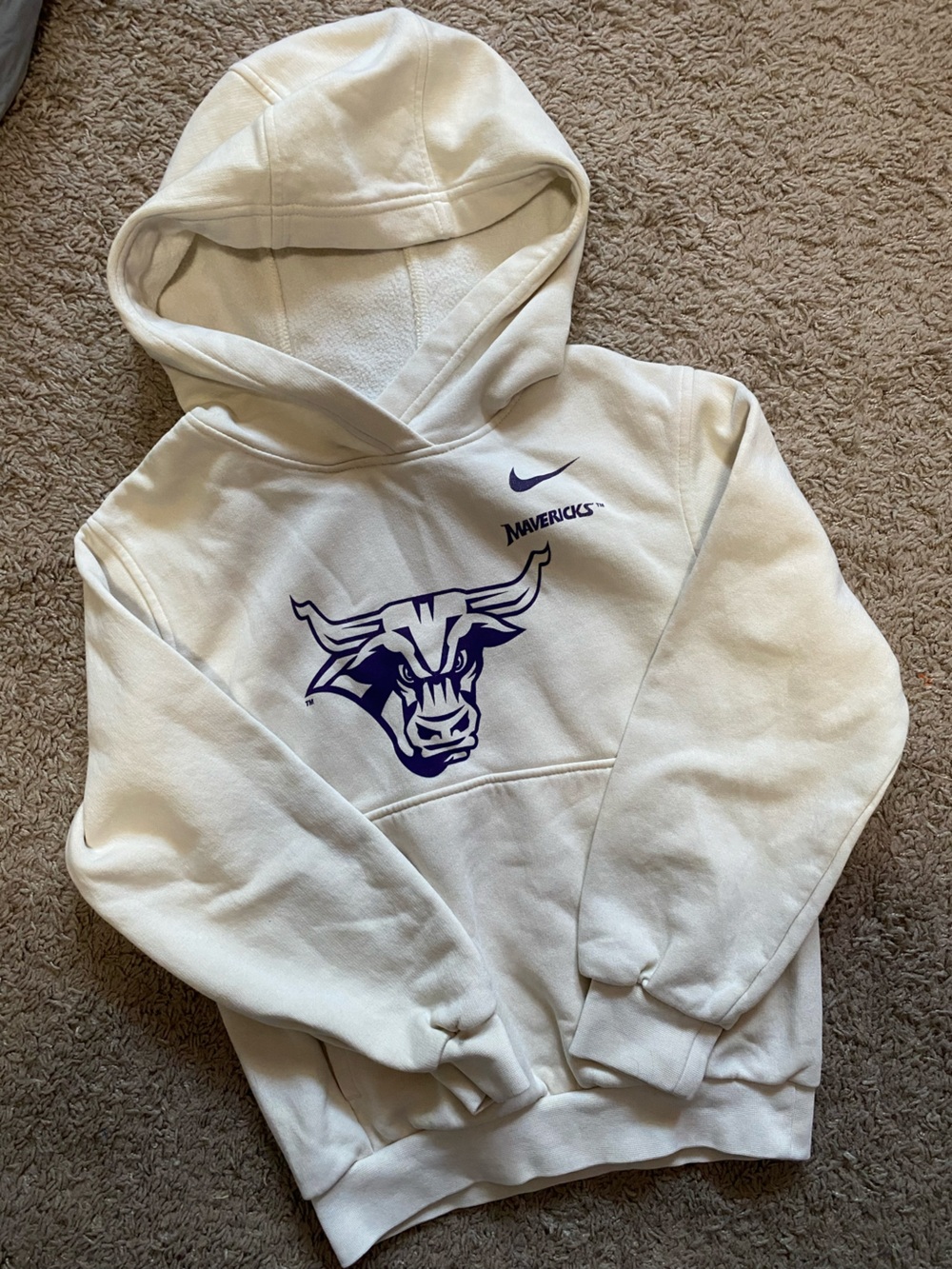 Nike Kids White MSU Hoodie with Purple Mavericks Logo